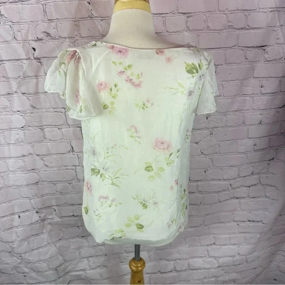GIUSY floral print lightweight silk top made in italy medium